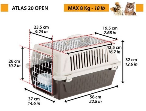 Ferplast Atlas 20 Open - transporter z otwieranym sufitem beżowo-czarny