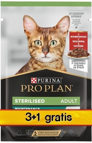Purina Pro Plan Cat Sterilised wołowina saszetka 4x85g 3+1 gratis Purina Pro Plan Cat Sterilised wołowina saszetka 4x85g 3+1 gratis