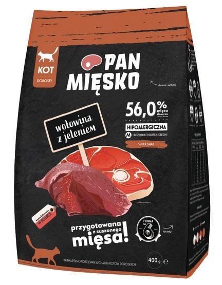 Pan Mięsko Karma sucha dla kota - wołowina i jeleń chrupki M 400g Pan Mięsko Karma sucha dla kota - wołowina i jeleń chrupki M 400g