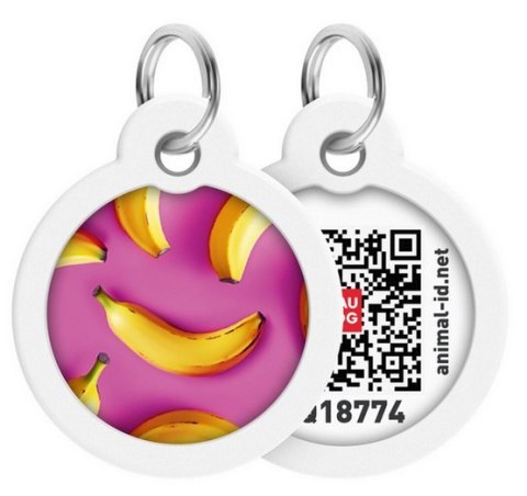 Collar WauDog Smart ID Zawieszka z QR-paszportem okrągła 3cm banany na różu Collar Collar WauDog Smart ID Zawieszka z QR-paszportem okrągła 3cm banany na różu Collar
