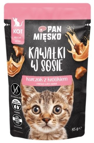 Pan Mięsko Karma mokra dla kota - Kitten kurczak i królik kawałki w sosie saszetka 85g Pan Mięsko