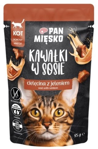 Pan Mięsko Karma mokra dla kota - cielęcina i jeleń kawałki w sosie saszetka 85g Pan Mięsko