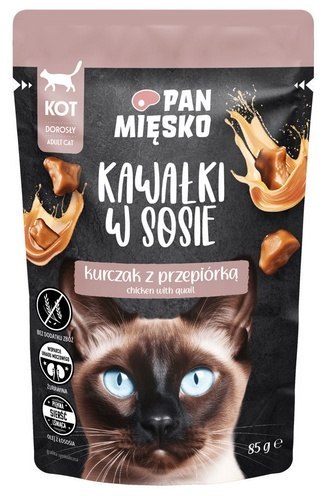 Pan Mięsko Karma mokra dla kota - kurczak i przepiórka kawałki w sosie saszetka 85g Pan Mięsko