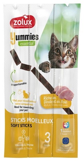 Zolux Yummies Miękki przysmak dla kota - Pałeczki Indyk & Wątróbka 3x5g Zolux