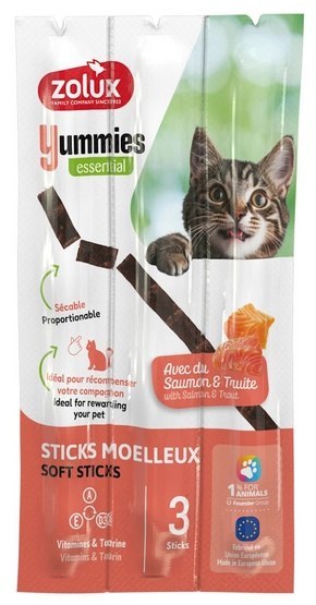 Zolux Yummies Miękki przysmak dla kota - Pałeczki Łosoś & Pstrąg 3x5g Zolux