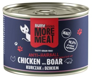 BUBAlicious Kot More Meat Anti-Hairball kurczak i dzik puszka 185g