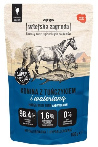 Wiejska Zagroda Kot Konina z tuńczykiem i walerianą saszetka 100g